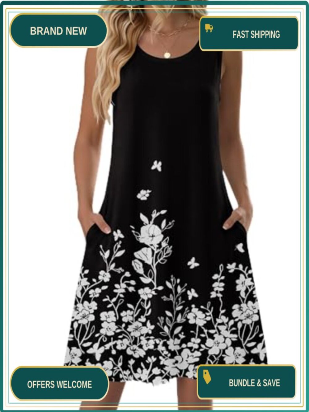 Zeagoo Womens Summer Sleeveless A-Line Tshirt Dress with Pockets